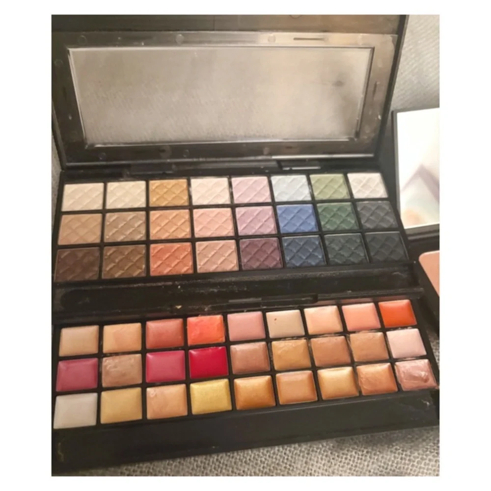 Makeup bundle - Eyeshadows Bronzer Shine Control Lipsticks Body Lotion brushes
